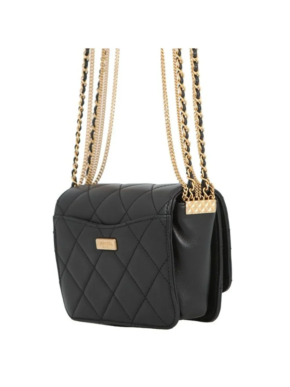 Chanel Chain Shoulder Bag Quilted CC Logo Lambskin Black